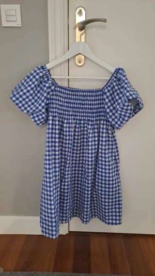 Vestido cuadros azul y blanco, talla Única.