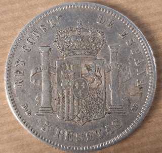 Moneda 5 Pesetas Plata España 1877 Alfonso XII