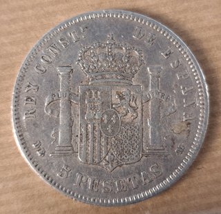 Moneda 5 Pesetas Plata España 1877 Alfonso XII
