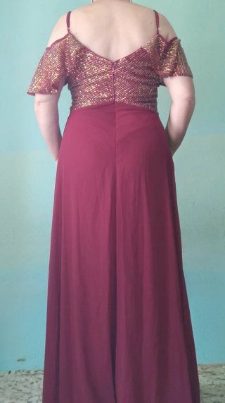 Vestido de fiesta largo dorado y rojo