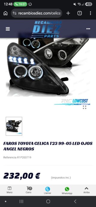 Faros Ojos de Ángel toyota celica T23 7gen