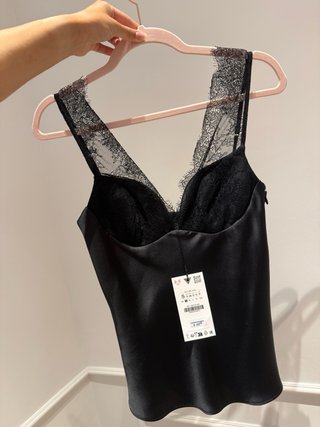 Top Zara Negro Encaje Talla S Nuevo