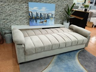 Sofá Cama de 3 Plazas Gris con Arcón