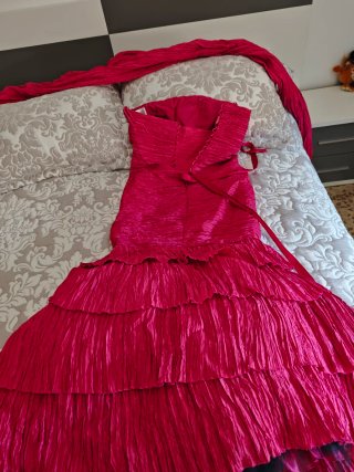 Vestido de fiesta sirena rosa con volantes Cancan