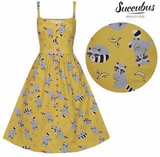 Vestido amarillo con estampado de mapaches