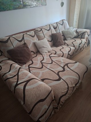 Sofá Chaiselongue Beige y Marrón