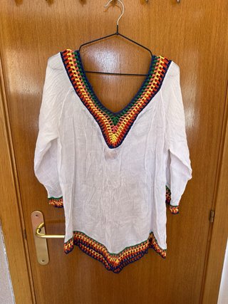 Blusa boho vintage crochet multicolor M/L verano