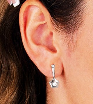 Pendientes Oro Blanco 18kt Flor con Circonita