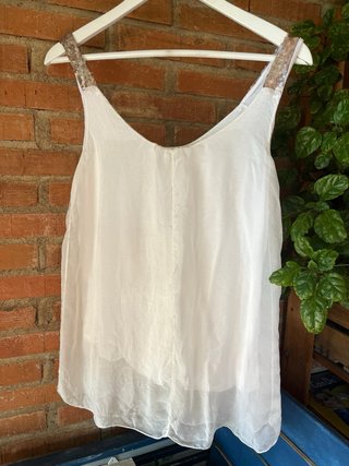 Blusa gasa seda blanca tirantes lentejuelas
