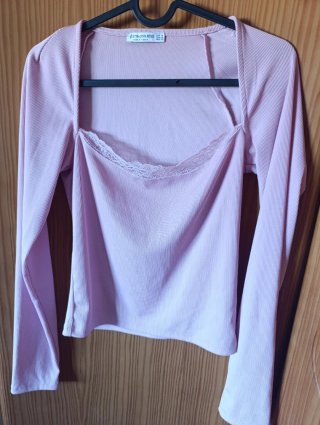 Camiseta Stradivarius manga larga escote encaje M
