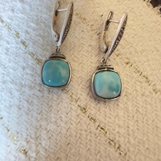 Pendientes de plata de ley 925 con larimar natural