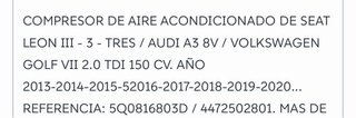 Compresor aire acondicionado audi/ seat/ vw