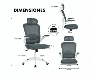 Silla de Oficina Ergonómica Gris y Blanca Mesh