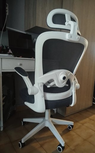 Silla de Oficina Ergonómica Gris y Blanca Mesh