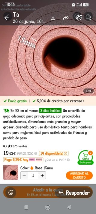 10€ Esterilla para yoga morada