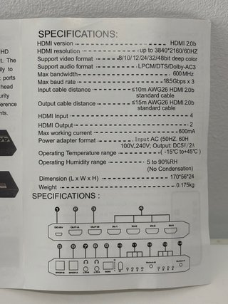 HDMI Matrix 4 entradas 2 salidas