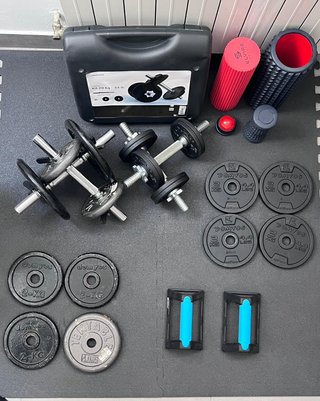 Lote Gimnasio Casa 42kg Mancuernas y Discos