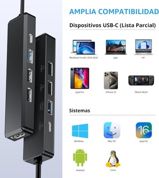 5 en 1 Multipuerto Adaptador Tipo C a HDMI Hub