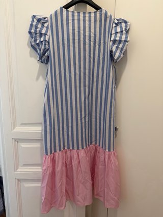 Vestido largo rayas azul y rosa