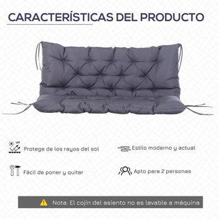 Cojín Banco Balancín 2 Plazas con Cordones Gris