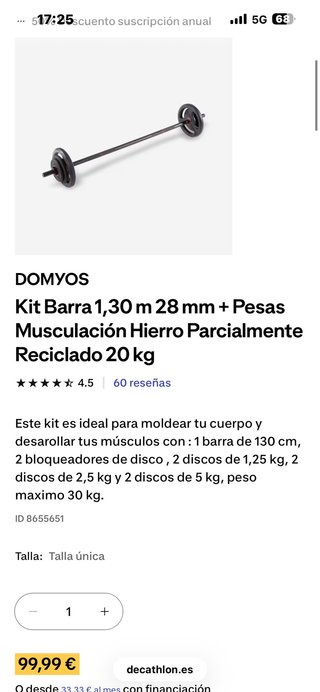 Kit de barra de musculación total 20kg de peso