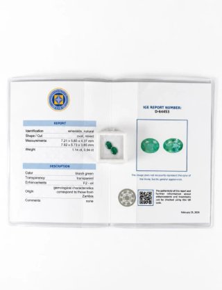 Pareja Esmeraldas naturales Zambia 2,08ct Cert IGE