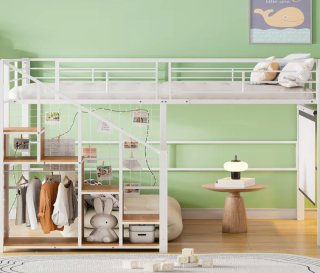 Cama Litera con almacenamiento hierro blanco
