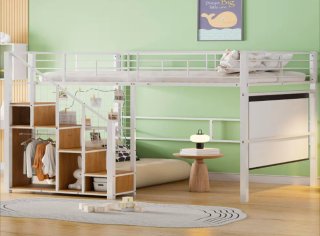 Cama Litera con almacenamiento hierro blanco