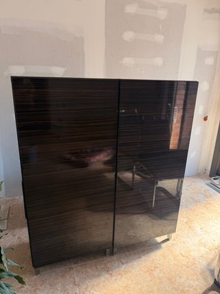 Mueble TV comedor madera y cristal