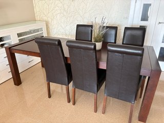 Mesa carro chocolate y 6 sillas madera de haya