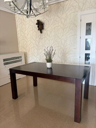Mesa carro chocolate y 6 sillas madera de haya