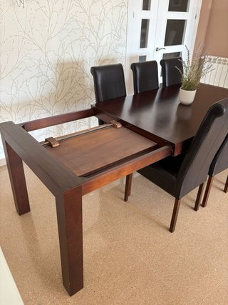 Mesa carro chocolate y 6 sillas madera de haya