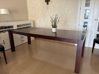 Mesa carro chocolate y 6 sillas madera de haya