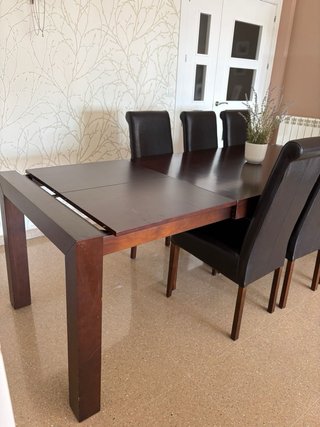 Mesa carro chocolate y 6 sillas madera de haya
