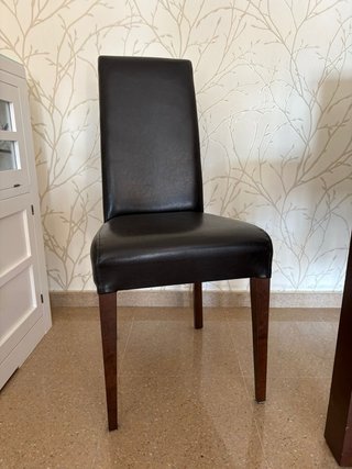 Mesa carro chocolate y 6 sillas madera de haya