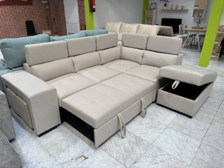 Liquidación Sofá Cama Grande En L Tela Beige BCN