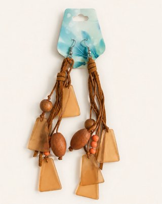 Pendientes Boho Largos Madera y Resina Vintage