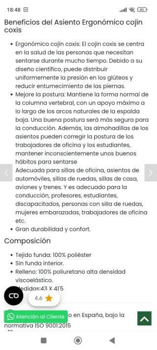 Cojín ortopédico coxis con memoria