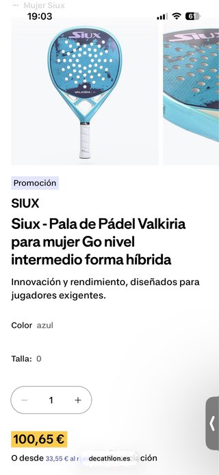 Pala de pádel Siux Valkyria Go 2025 azul y rosa