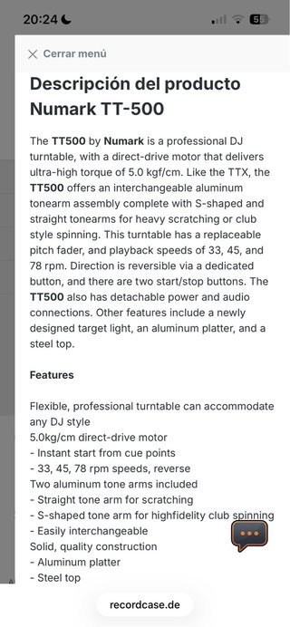 Numark tt500 profesional turntable