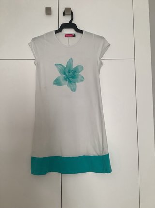 Vestido Sweet Kids talla 16 años blanco y turquesa