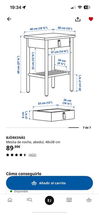 BJÖRKSNÄS mesitas de noche IKEA