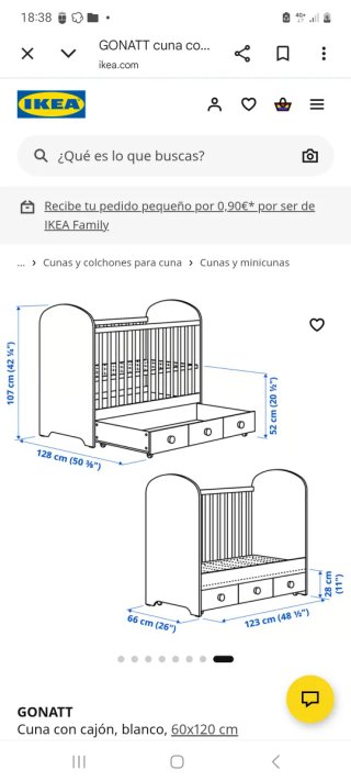 Cuna con cajón,incluye colchón