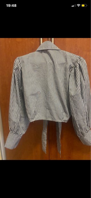 Camicia vichy Bianca e nera con maniche a sbuffo