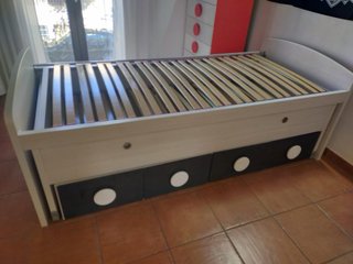 Cama nido con cajones blanca y rosa