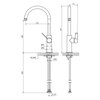 Grifo de fregadero Teorema Keo Soft Brass cañO