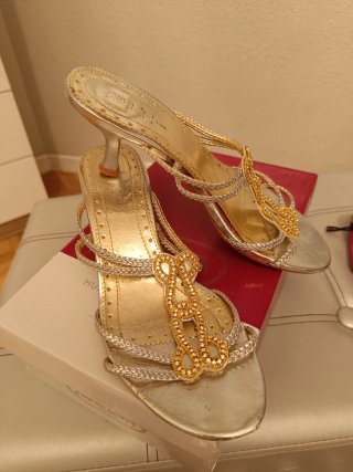 Sandalias Vestir Plataforma Oro y Plata