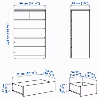 Cómoda MALM 6 cajones blanca 80x123 cm