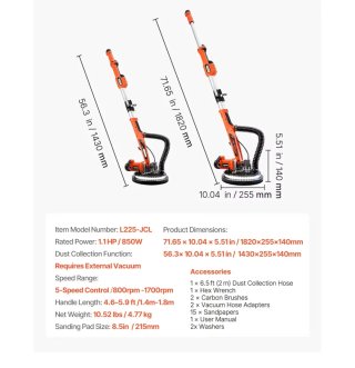 Lijadora de pared Vevor con manguera 2m
