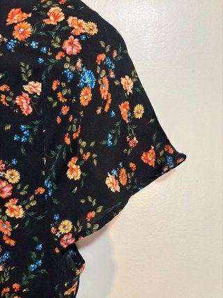 Vestido midi Zara flores negro camisero talla XS
